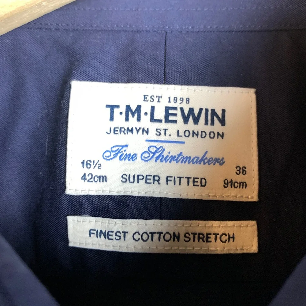 T.M. Lewin Dress Shirt Mens 16.5 42cm Navy Super Fitted Cotton Luxury Shirtmaker - Picture 3 of 8
